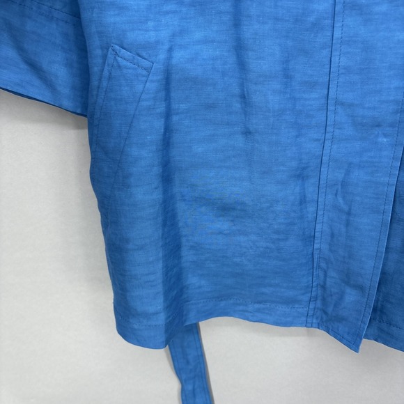Lafayette 148 Jacket Womens 8 Blue Linen Cupro Belted Full Zip 3/4 Sleeve Coat - Picture 11 of 16